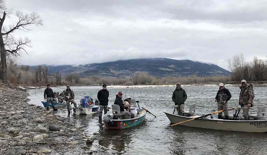A group of anglers on a fly fishing trip in Montana in April